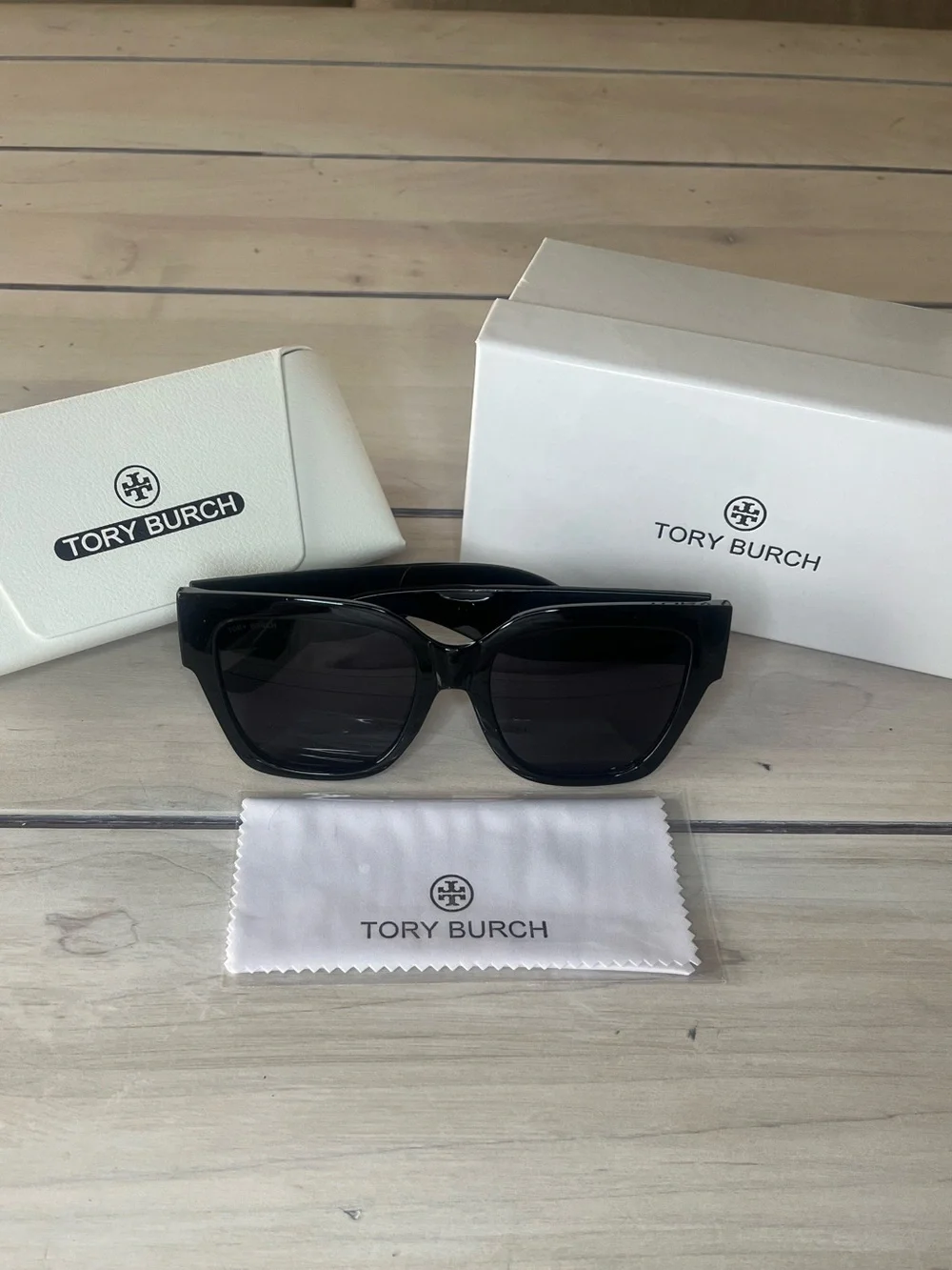 Tory Burch Kira Black Oversized Square Sunglasses